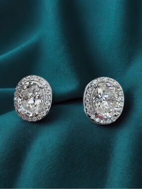 💎 OVAL HALO MOISSANITE STUD EARRINGS | 3.27 CTW VVS D COLOR |STERLING SILVER NEW